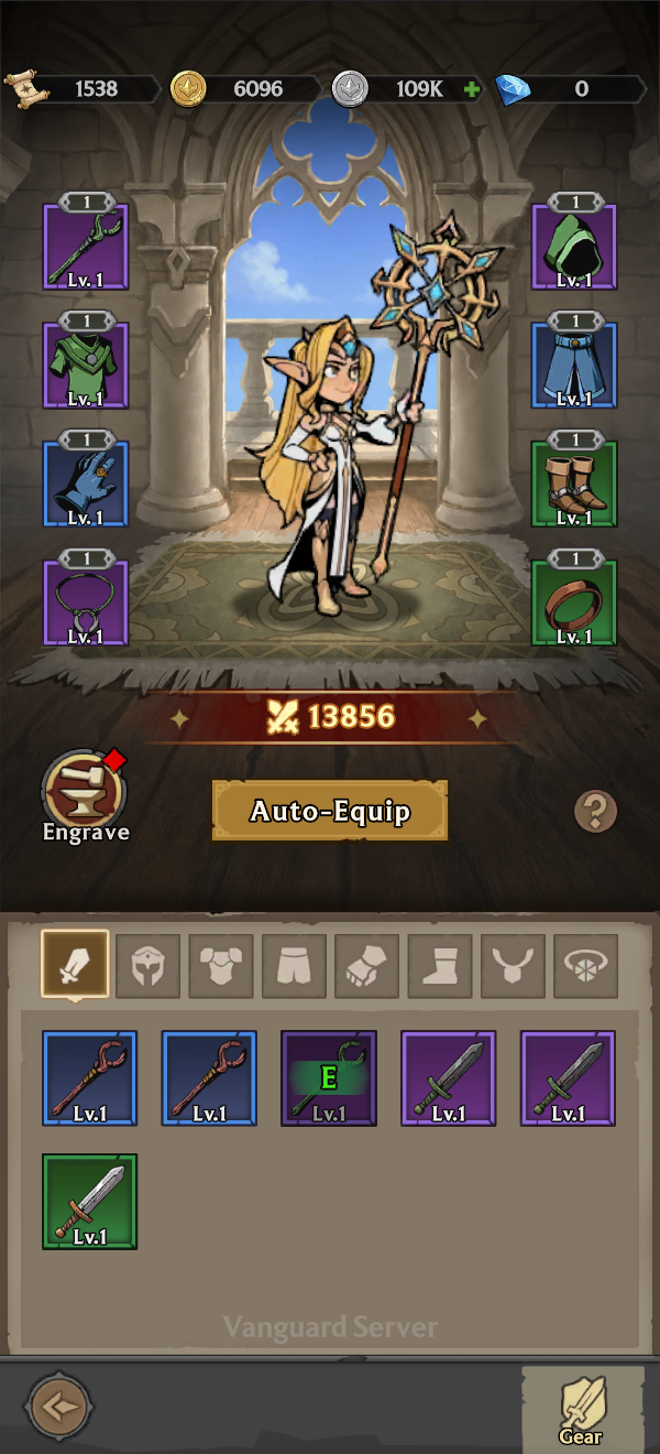 Guardian Gear screen with eight Gear slots