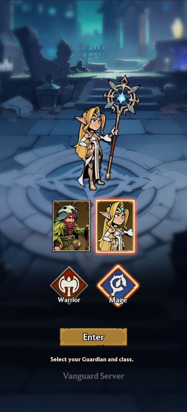 Warrior and Mage Guardian selection screen